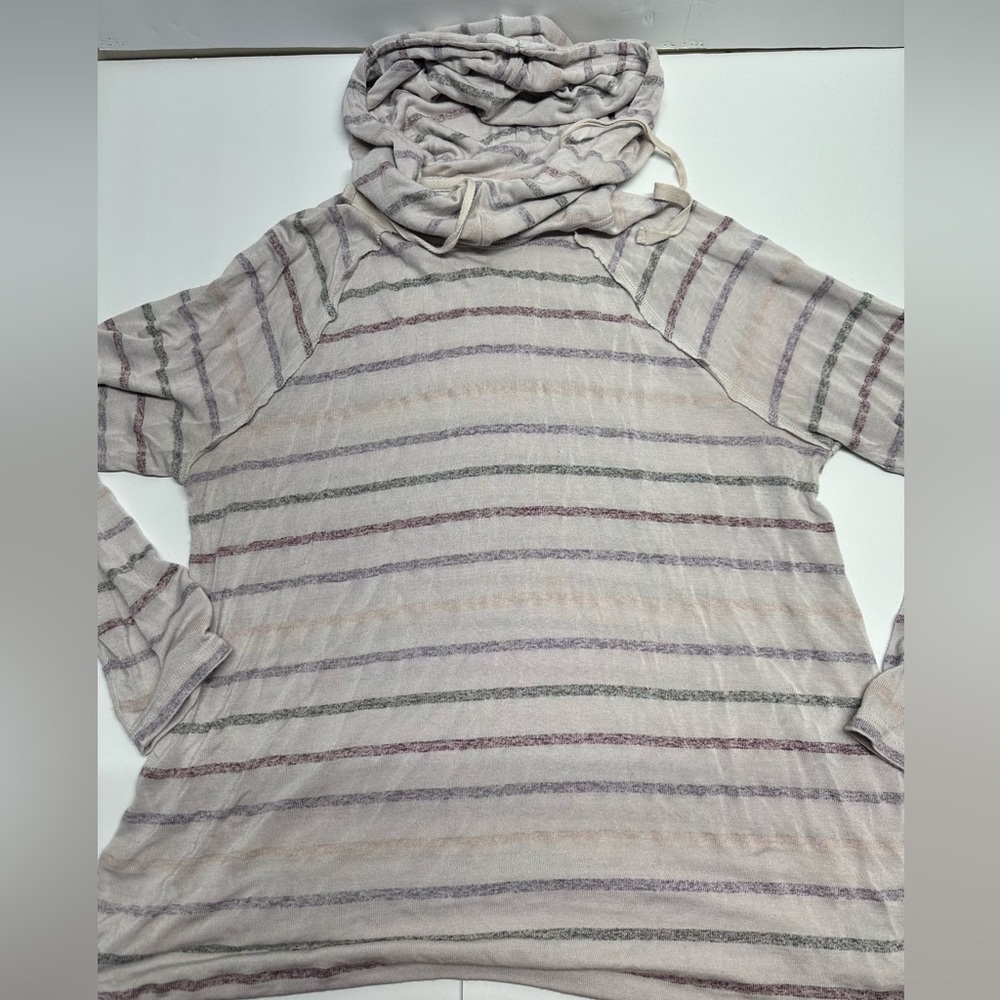 Torrid Drawstring Cowl Neck Sweatshirt Color Grey w/ Faded Multi Colored Stripes